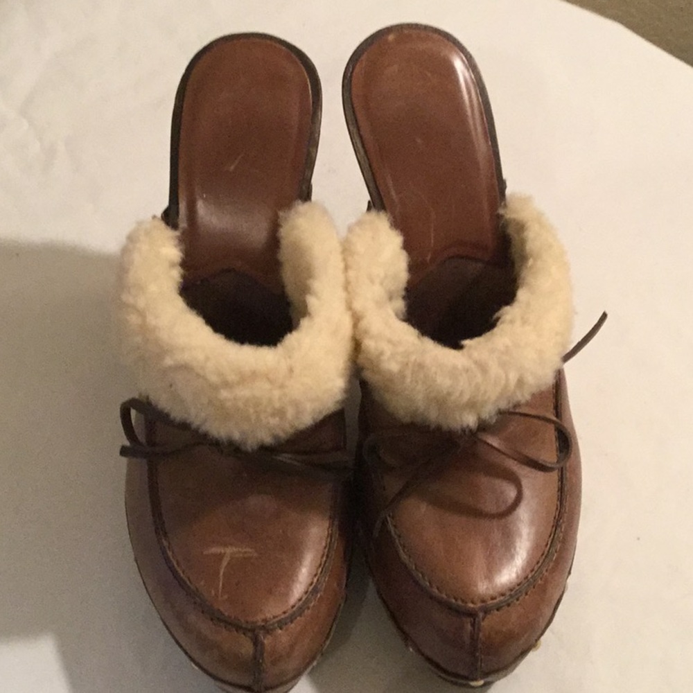 Michael Kors Brown Leather w/Faux Fur Mule Sz 7.5